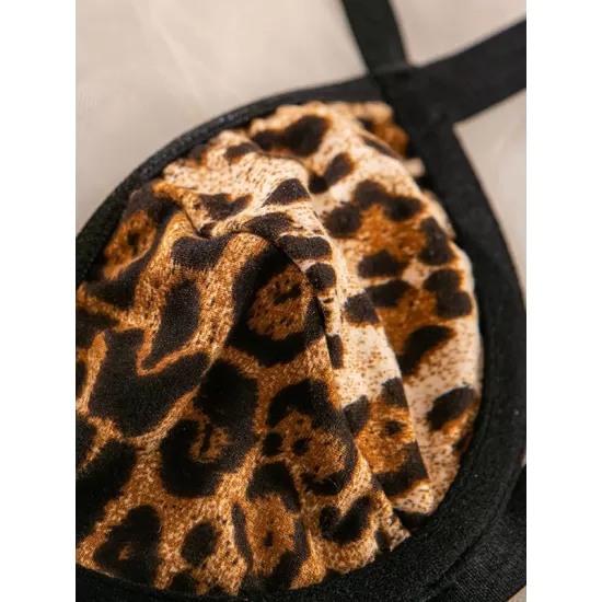 Sexy Leopard Print Hollow Bandage Erotic Lingerie