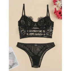 Sexy Lace Hollow Underwired Split Erotic Lingerie