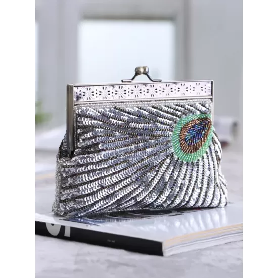 4 Colors Urban Geometric Sequined Makeup Bag Handbag