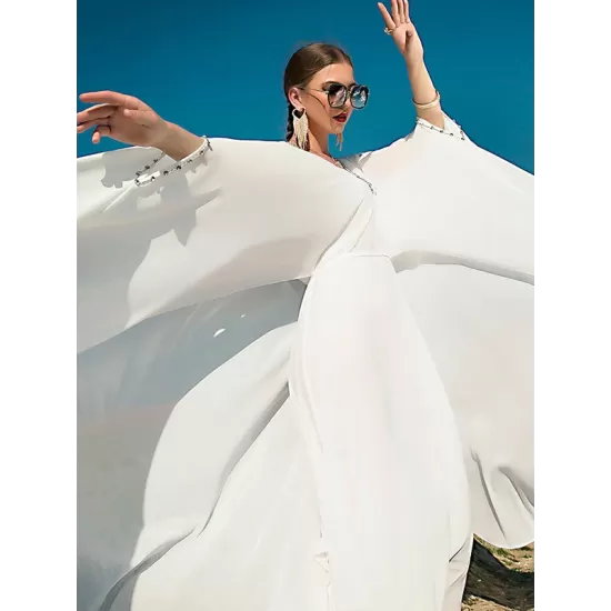 White V-Neck Evening Dress