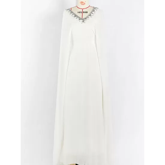 White V-Neck Evening Dress