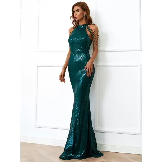 Evening Sleeveless Wrap Sequined Dress