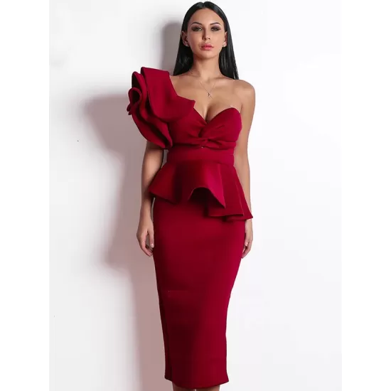 Evening Irregularity Backless Solid Dress