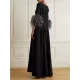 Elegant Simple Black And White Feather Long Sleeve Party Dress