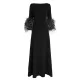 Elegant Simple Black And White Feather Long Sleeve Party Dress