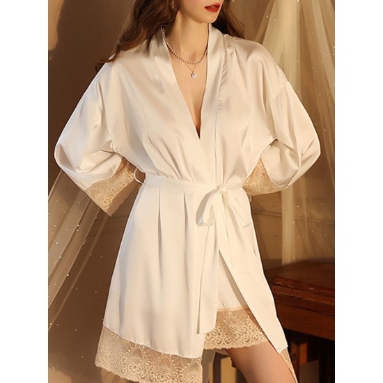 Breathable Flexible Smooth Split-Joint Long Sleeves Loose Deep V-Neck Robes