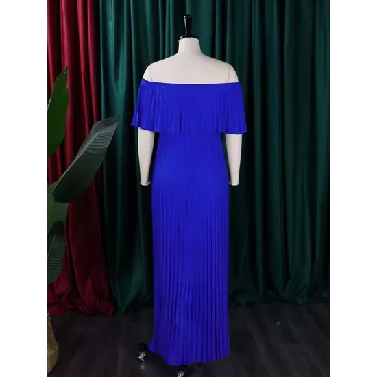 Wrap Pleated Solid Color Off-The-Shoulder Evening Dresses