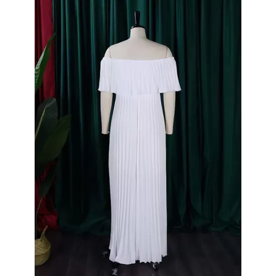 Wrap Pleated Solid Color Off-The-Shoulder Evening Dresses