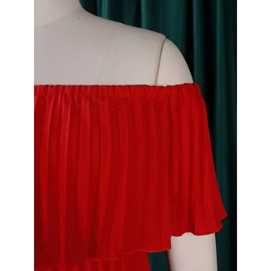 Wrap Pleated Solid Color Off-The-Shoulder Evening Dresses