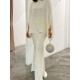 Batwing Sleeves Pearl Solid Color Round-Neck Shirts&Skirts Suits