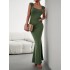 Solid Color High Waisted Mermaid Square-Neck Maxi Dresses