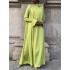 Solid Color Flared Sleeves Long Sleeves High-neck Maxi Dresses