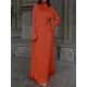 Solid Color Flared Sleeves Long Sleeves High-neck Maxi Dresses