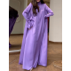 Solid Color Flared Sleeves Long Sleeves High-neck Maxi Dresses