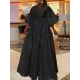 High Waisted Puff Sleeves Falbala Solid Color V-Neck Maxi Dresses