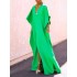 Batwing Sleeves Loose Solid Color Split-Side V-Neck Maxi Dresses