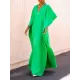 Batwing Sleeves Loose Solid Color Split-Side V-Neck Maxi Dresses