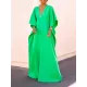 Batwing Sleeves Loose Solid Color Split-Side V-Neck Maxi Dresses