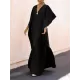 Batwing Sleeves Loose Solid Color Split-Side V-Neck Maxi Dresses