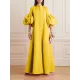 Loose Flower Shape Solid Color Stand Collar Lantern Sleeves Maxi Dresses