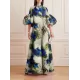 Loose Flower Shape Solid Color Stand Collar Lantern Sleeves Maxi Dresses