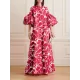 Loose Flower Shape Solid Color Stand Collar Lantern Sleeves Maxi Dresses