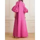 Loose Flower Shape Solid Color Stand Collar Lantern Sleeves Maxi Dresses