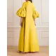 Loose Flower Shape Solid Color Stand Collar Lantern Sleeves Maxi Dresses