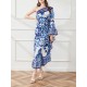 Asymmetric Falbala Floral Printed Batwing Sleeves Loose One-shoulder Midi Dresses