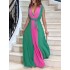 Contrast Color Pleated Sleeveless V-neck Maxi Dresses