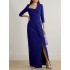 Asymmetric Pleated Solid Color Split-side Zipper Long Sleeves Skinny Maxi Dresses Evening Dresses