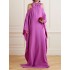 Bow-Embellished Hollow Solid Color Batwing Sleeves Loose Cold Shoulder Maxi Dresses