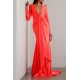 Long Sleeves Skinny Solid Color Tasseled Zipper V-Neck Maxi Evening Dresses