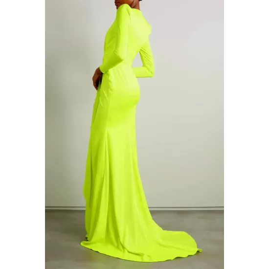 Long Sleeves Skinny Solid Color Tasseled Zipper V-Neck Maxi Evening Dresses