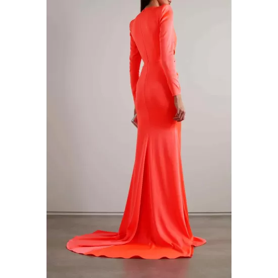 Long Sleeves Skinny Solid Color Tasseled Zipper V-Neck Maxi Evening Dresses