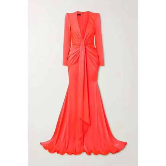 Long Sleeves Skinny Solid Color Tasseled Zipper V-Neck Maxi Evening Dresses