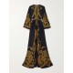 Contrast Color Printed Split-Front Flared Sleeves Loose Maxi Dresses