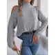 Solid Color Split-Joint Long Sleeves Loose Cold Shoulder Sweater Tops