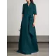 Loose Solid Color Split-Joint V-Neck Maxi Evening Dresses