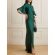 Flared Sleeves Half Sleeves Solid Color Round-Neck Maxi Dresses