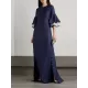 Flared Sleeves Half Sleeves Solid Color Round-Neck Maxi Dresses