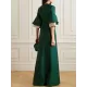 Flared Sleeves Half Sleeves Solid Color Round-Neck Maxi Dresses