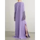 H-Line Long Sleeves Solid Color Split-Side Tasseled Round-Neck Maxi Dresses