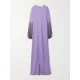 H-Line Long Sleeves Solid Color Split-Side Tasseled Round-Neck Maxi Dresses