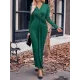 Bowknot Solid Color Bodycon Long Sleeves V-neck Maxi Dresses