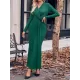 Bowknot Solid Color Bodycon Long Sleeves V-neck Maxi Dresses