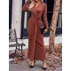 Bowknot Solid Color Bodycon Long Sleeves V-neck Maxi Dresses