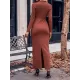 Bowknot Solid Color Bodycon Long Sleeves V-neck Maxi Dresses