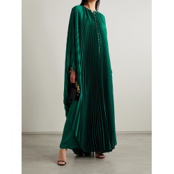 Batwing Sleeves Loose Pleated Solid Color Round-Neck Maxi Dresses