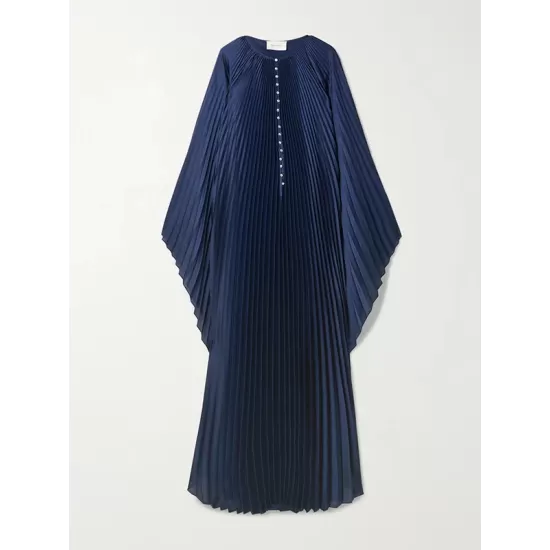 Batwing Sleeves Loose Pleated Solid Color Round-Neck Maxi Dresses